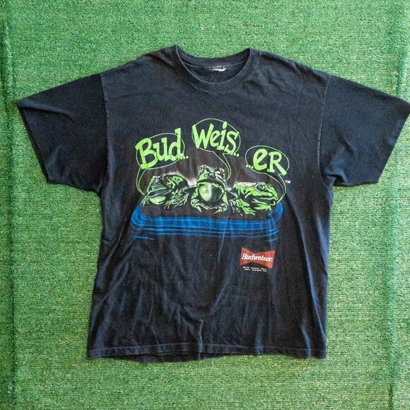 VINTAGE BUDWEISER 1995 YOUR PAD OR MINE FROGS MENS T-SHIRT RETRO BLACK TEE SZ XL - Picture 6 of 8